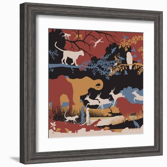 Colorful Editable Vector Illustration of Wildlife Diversity-Robert Adrian Hillman-Framed Art Print