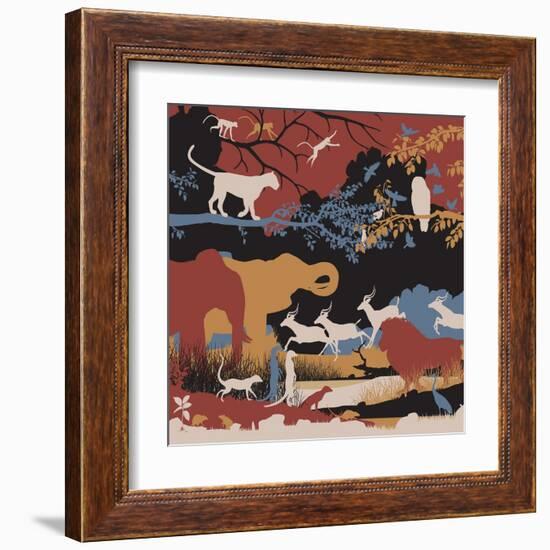 Colorful Editable Vector Illustration of Wildlife Diversity-Robert Adrian Hillman-Framed Art Print