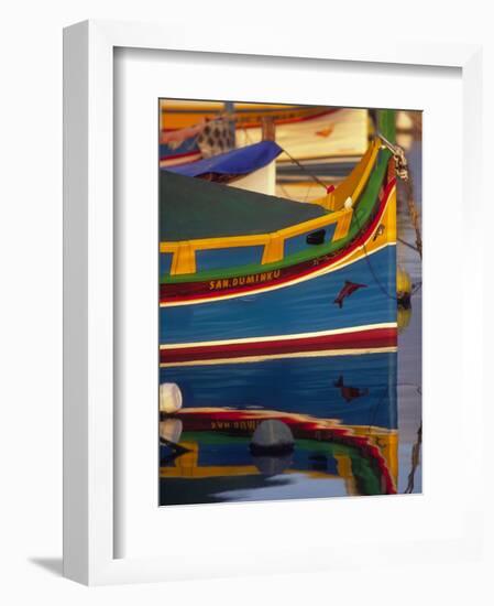 Colorful Fishing Boat Reflecting in Water, Malta-Robin Hill-Framed Photographic Print