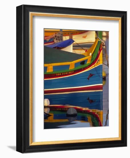 Colorful Fishing Boat Reflecting in Water, Malta-Robin Hill-Framed Photographic Print