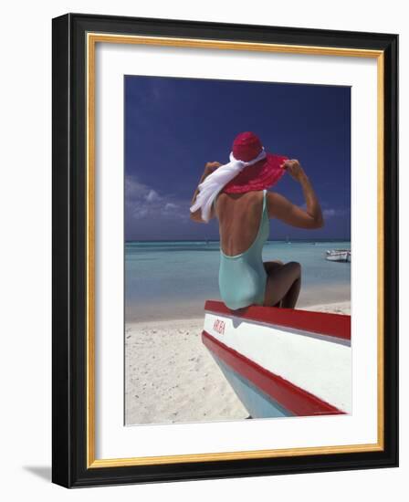 Colorful Fishing Boats, Aruba, Caribbean-Greg Johnston-Framed Photographic Print