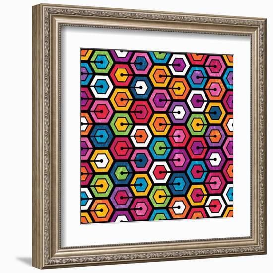 Colorful Geometric Pattern With Hexagons-evdakovka-Framed Art Print