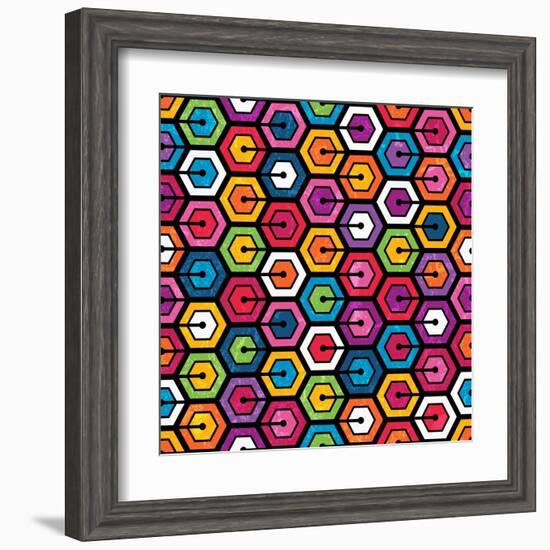 Colorful Geometric Pattern With Hexagons-evdakovka-Framed Art Print