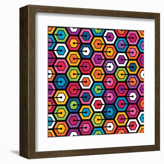 Colorful Geometric Pattern With Hexagons-evdakovka-Framed Art Print