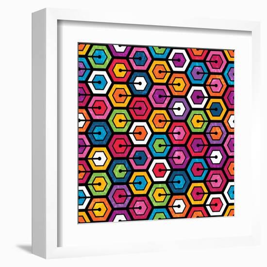 Colorful Geometric Pattern With Hexagons-evdakovka-Framed Art Print