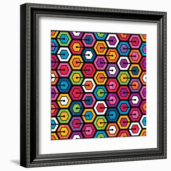 Colorful Geometric Pattern With Hexagons-evdakovka-Framed Art Print