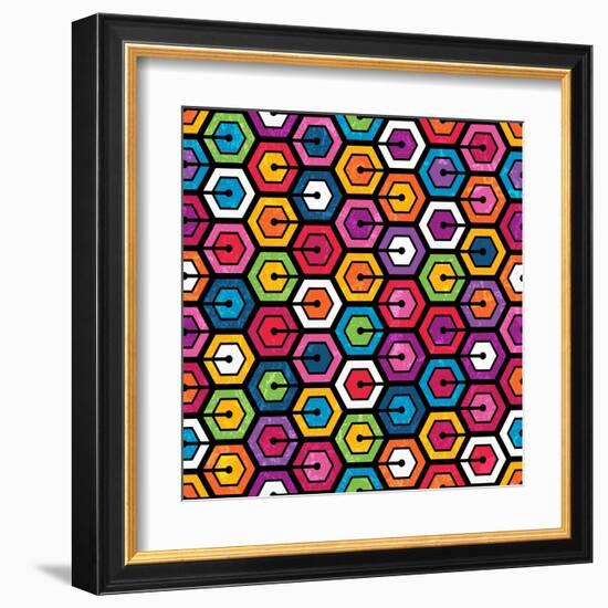 Colorful Geometric Pattern With Hexagons-evdakovka-Framed Art Print