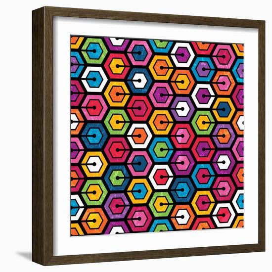 Colorful Geometric Pattern With Hexagons-evdakovka-Framed Art Print