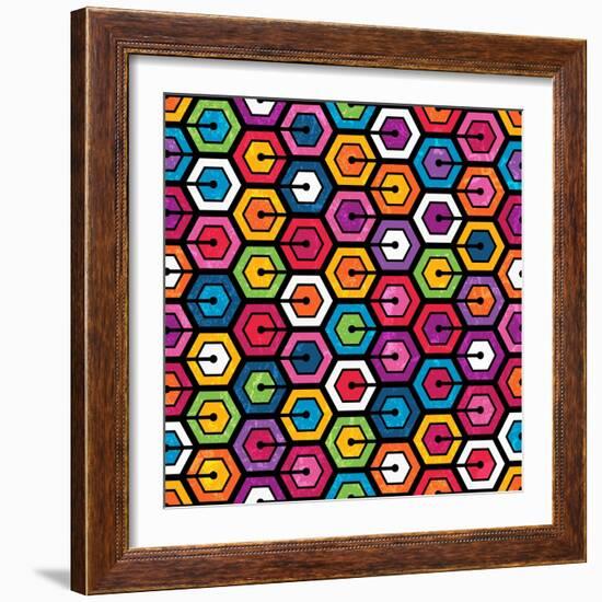 Colorful Geometric Pattern With Hexagons-evdakovka-Framed Art Print