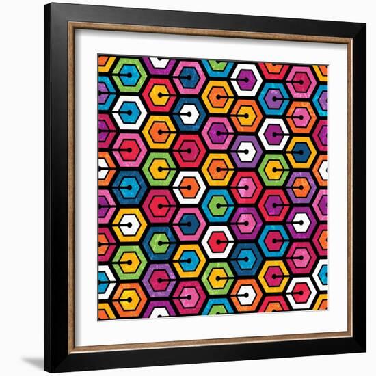 Colorful Geometric Pattern With Hexagons-evdakovka-Framed Art Print