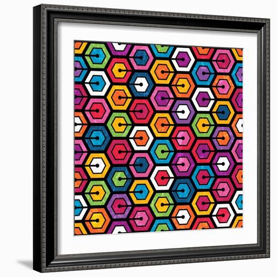 Colorful Geometric Pattern With Hexagons-evdakovka-Framed Art Print