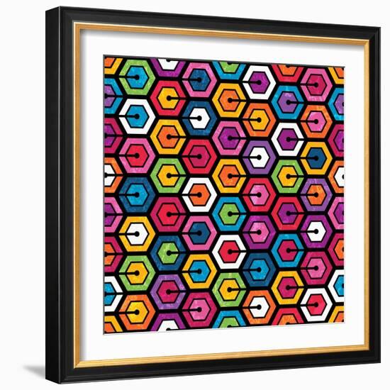 Colorful Geometric Pattern With Hexagons-evdakovka-Framed Art Print