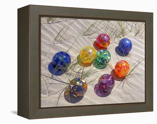 Colorful Glass Floats on Sand Dune, Oregon, USA-Jaynes Gallery-Framed Premier Image Canvas
