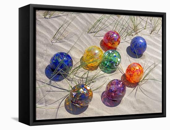 Colorful Glass Floats on Sand Dune, Oregon, USA-Jaynes Gallery-Framed Premier Image Canvas