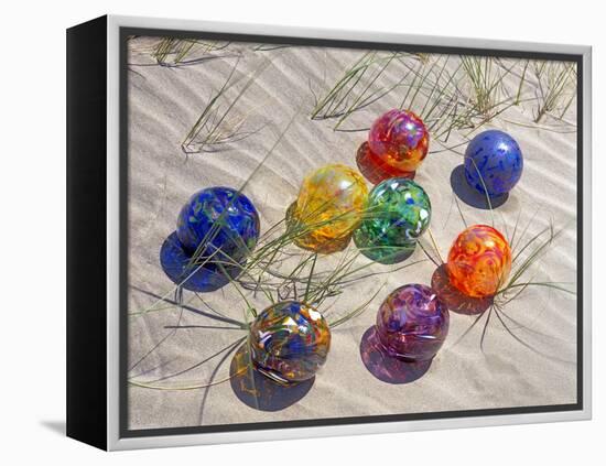 Colorful Glass Floats on Sand Dune, Oregon, USA-Jaynes Gallery-Framed Premier Image Canvas