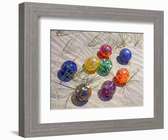 Colorful Glass Floats on Sand Dune, Oregon, USA-Jaynes Gallery-Framed Photographic Print