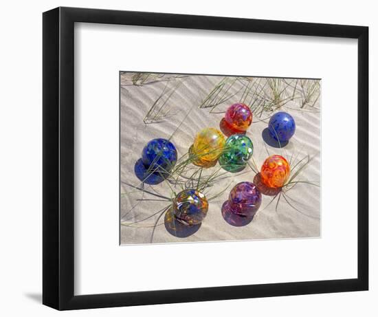 Colorful Glass Floats on Sand Dune, Oregon, USA-Jaynes Gallery-Framed Photographic Print