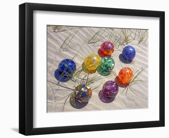 Colorful Glass Floats on Sand Dune, Oregon, USA-Jaynes Gallery-Framed Photographic Print