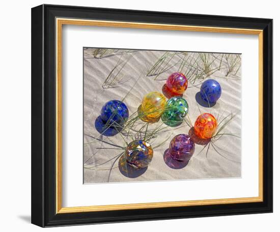 Colorful Glass Floats on Sand Dune, Oregon, USA-Jaynes Gallery-Framed Photographic Print