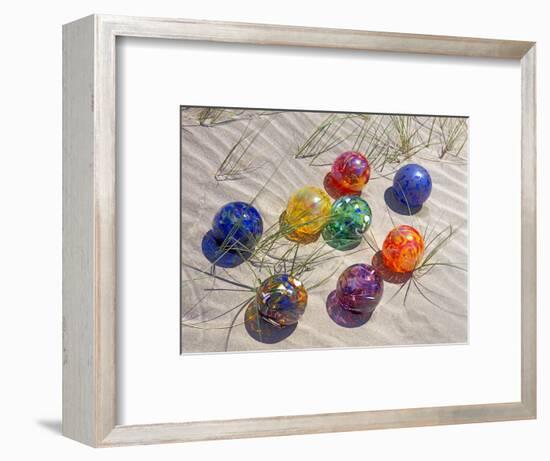 Colorful Glass Floats on Sand Dune, Oregon, USA-Jaynes Gallery-Framed Photographic Print