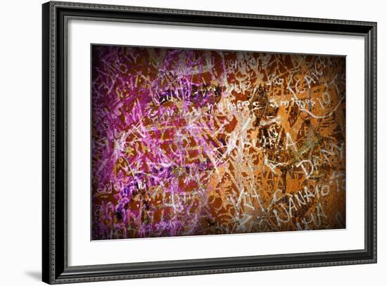 Colorful Grunge Background With Graffiti And Writings And A Slight Vignette-ccaetano-Framed Art Print