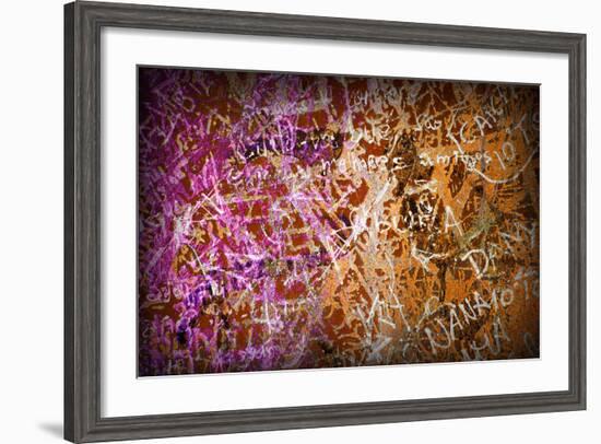 Colorful Grunge Background With Graffiti And Writings And A Slight Vignette-ccaetano-Framed Art Print