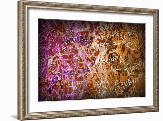 Colorful Grunge Background With Graffiti And Writings And A Slight Vignette-ccaetano-Framed Art Print