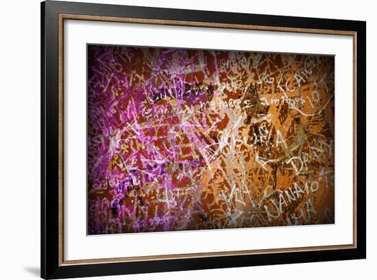 Colorful Grunge Background With Graffiti And Writings And A Slight Vignette-ccaetano-Framed Art Print