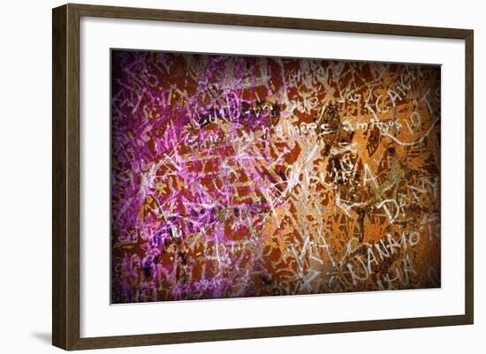 Colorful Grunge Background With Graffiti And Writings And A Slight Vignette-ccaetano-Framed Art Print