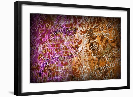 Colorful Grunge Background With Graffiti And Writings And A Slight Vignette-ccaetano-Framed Art Print