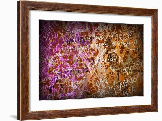 Colorful Grunge Background With Graffiti And Writings And A Slight Vignette-ccaetano-Framed Art Print