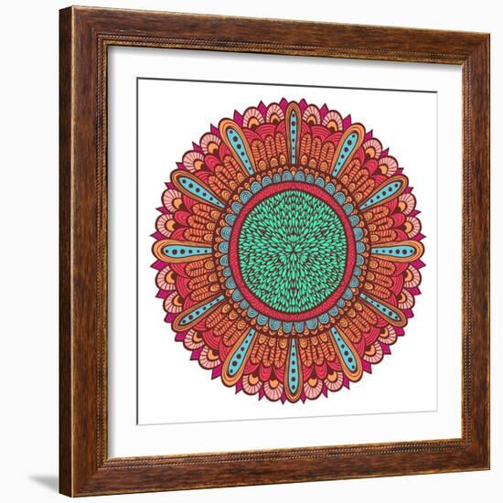 Colorful Hand Drawn Flower with Blue and Pink Ornate Petal-tairen-Framed Premium Giclee Print