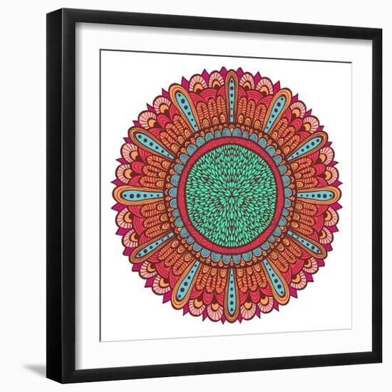 Colorful Hand Drawn Flower with Blue and Pink Ornate Petal-tairen-Framed Premium Giclee Print