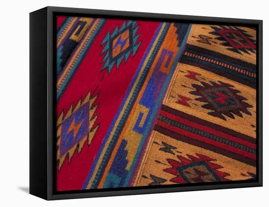 Colorful Hand-Woven Carpet, Oaxaca, Mexico-Judith Haden-Framed Premier Image Canvas