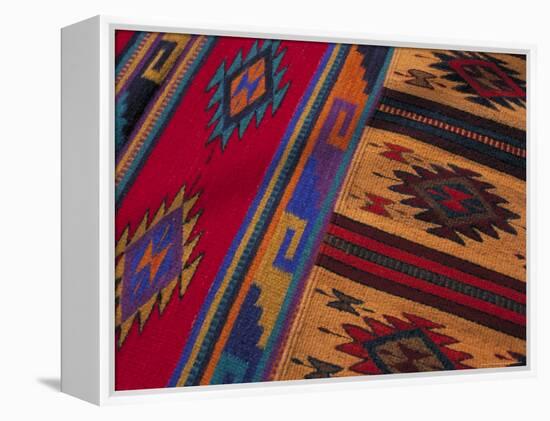 Colorful Hand-Woven Carpet, Oaxaca, Mexico-Judith Haden-Framed Premier Image Canvas
