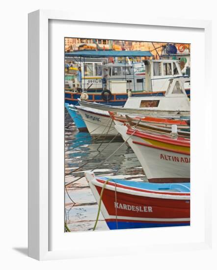 Colorful Harbor Boats and Reflections, Kusadasi, Turkey-Joe Restuccia III-Framed Photographic Print