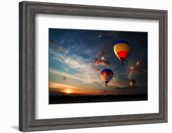 Colorful Hot Air Balloon is Flying at Sunrise-rozbyshaka-Framed Photographic Print