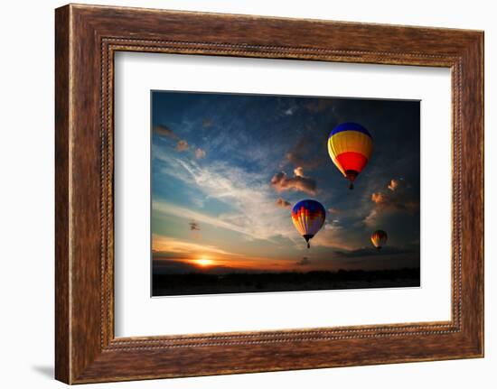 Colorful Hot Air Balloon is Flying at Sunrise-rozbyshaka-Framed Photographic Print