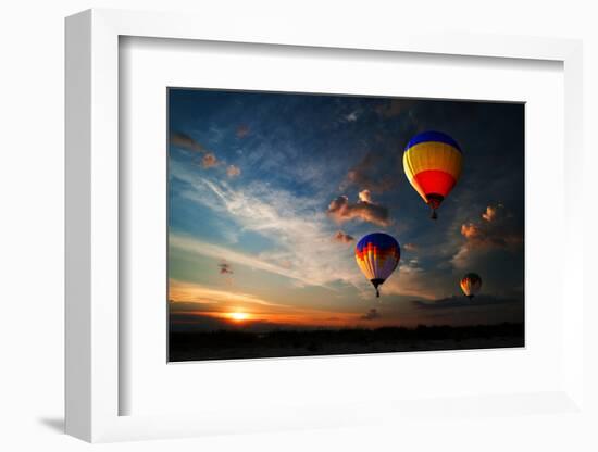 Colorful Hot Air Balloon is Flying at Sunrise-rozbyshaka-Framed Photographic Print