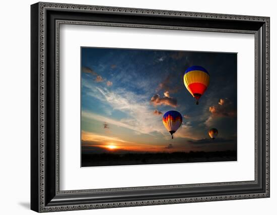 Colorful Hot Air Balloon is Flying at Sunrise-rozbyshaka-Framed Photographic Print