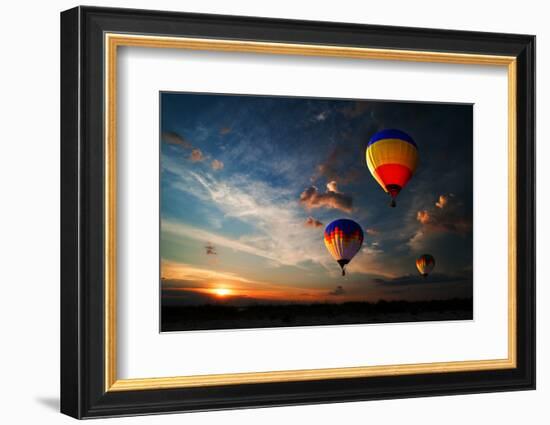 Colorful Hot Air Balloon is Flying at Sunrise-rozbyshaka-Framed Photographic Print