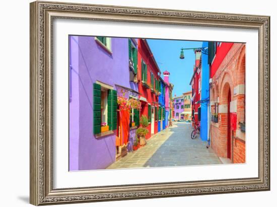 Colorful Houses on Burano Island, near Venice, Italy. Charming Street. Sunny Day.-Michal Bednarek-Framed Photographic Print