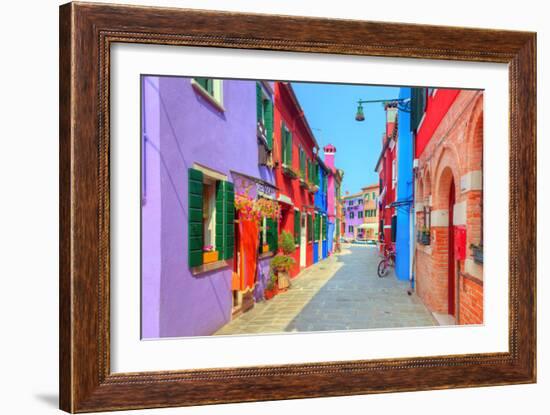 Colorful Houses on Burano Island, near Venice, Italy. Charming Street. Sunny Day.-Michal Bednarek-Framed Photographic Print