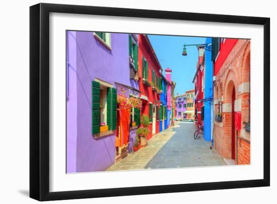 Colorful Houses on Burano Island, near Venice, Italy. Charming Street. Sunny Day.-Michal Bednarek-Framed Photographic Print