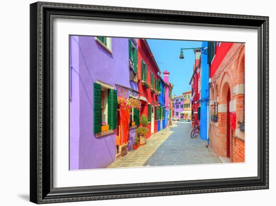 Colorful Houses on Burano Island, near Venice, Italy. Charming Street. Sunny Day.-Michal Bednarek-Framed Photographic Print