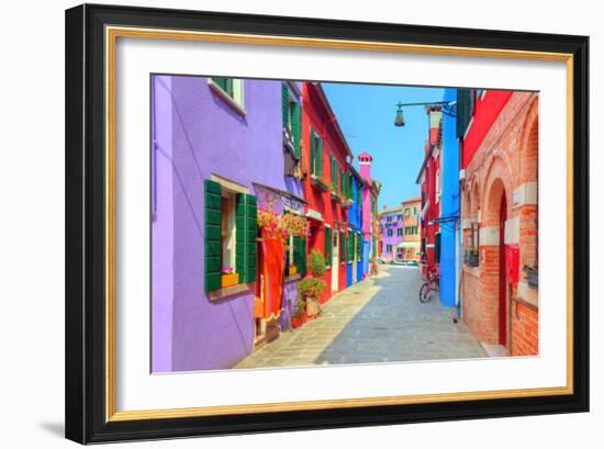 Colorful Houses on Burano Island, near Venice, Italy. Charming Street. Sunny Day.-Michal Bednarek-Framed Photographic Print