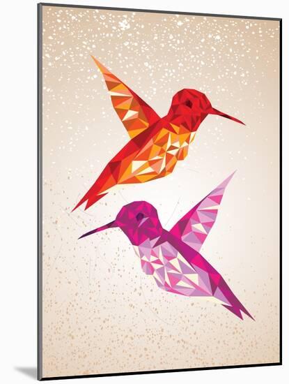 Colorful Humming Birds Illustration-cienpies-Mounted Art Print