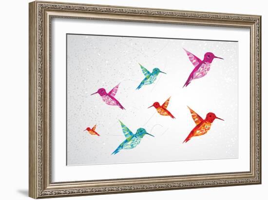 Colorful Humming Birds Illustration-cienpies-Framed Art Print