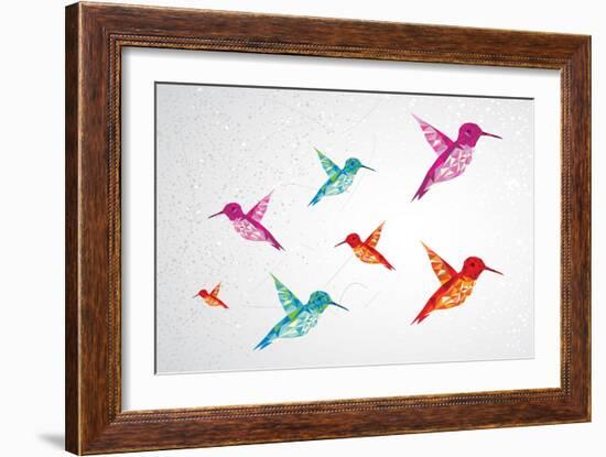 Colorful Humming Birds Illustration-cienpies-Framed Art Print