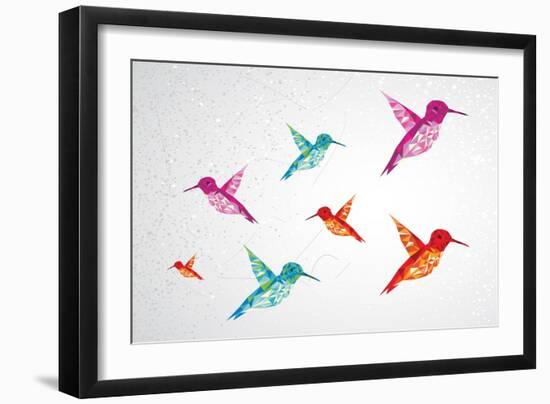 Colorful Humming Birds Illustration-cienpies-Framed Art Print